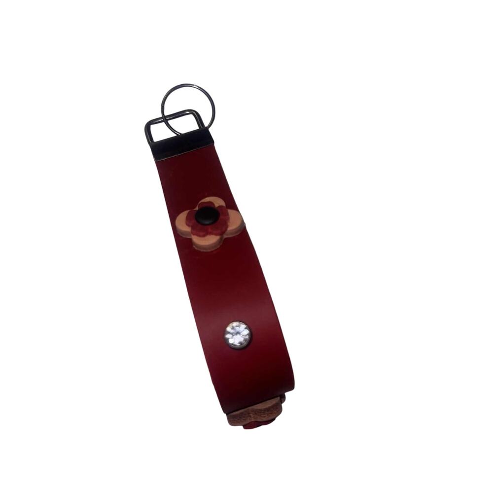 Repurposed Handmade Leather Keychain with Flower Accent & Stud Detail